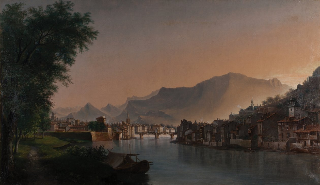 Utsikt över Grenoble på 1800-talet (Olja på duk) av Jules Jean Baptiste Guedy