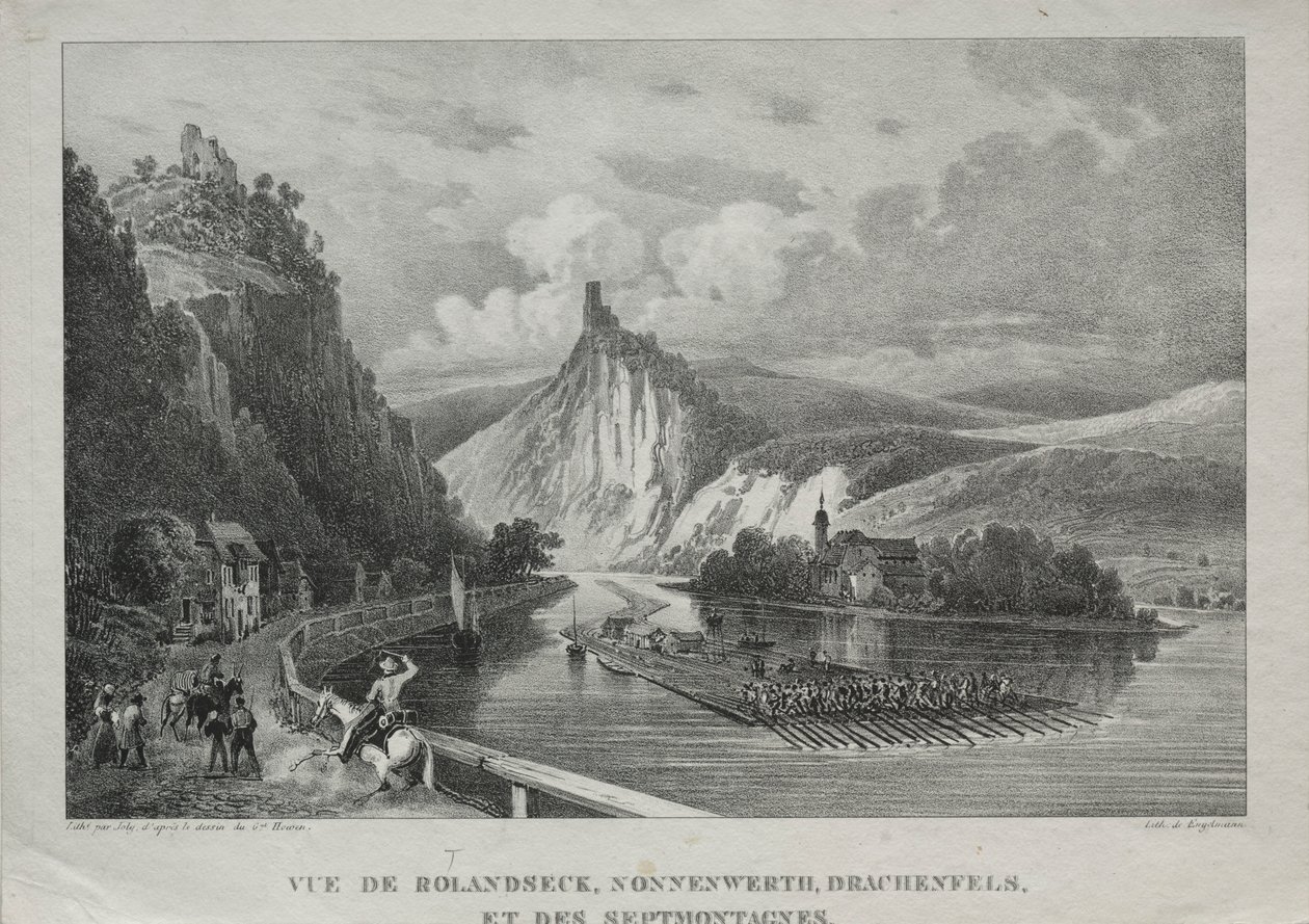 Utsikt över Rolandseck, Nonnenwerth, Drachenfels och Siebenbirge. av Jules Jean Baptiste de Joly