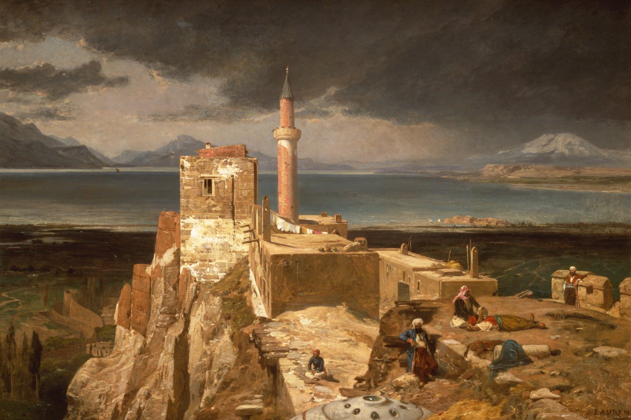Sjön och fästningen i Van, Armenien (olja på duk) av Jules Joseph Augustin Laurens