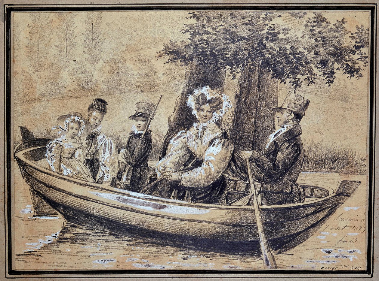 Ségurs familj (greven, grevinnan och deras barn) med båt - av J.H. Laure, augusti 1829 av Jules Laure