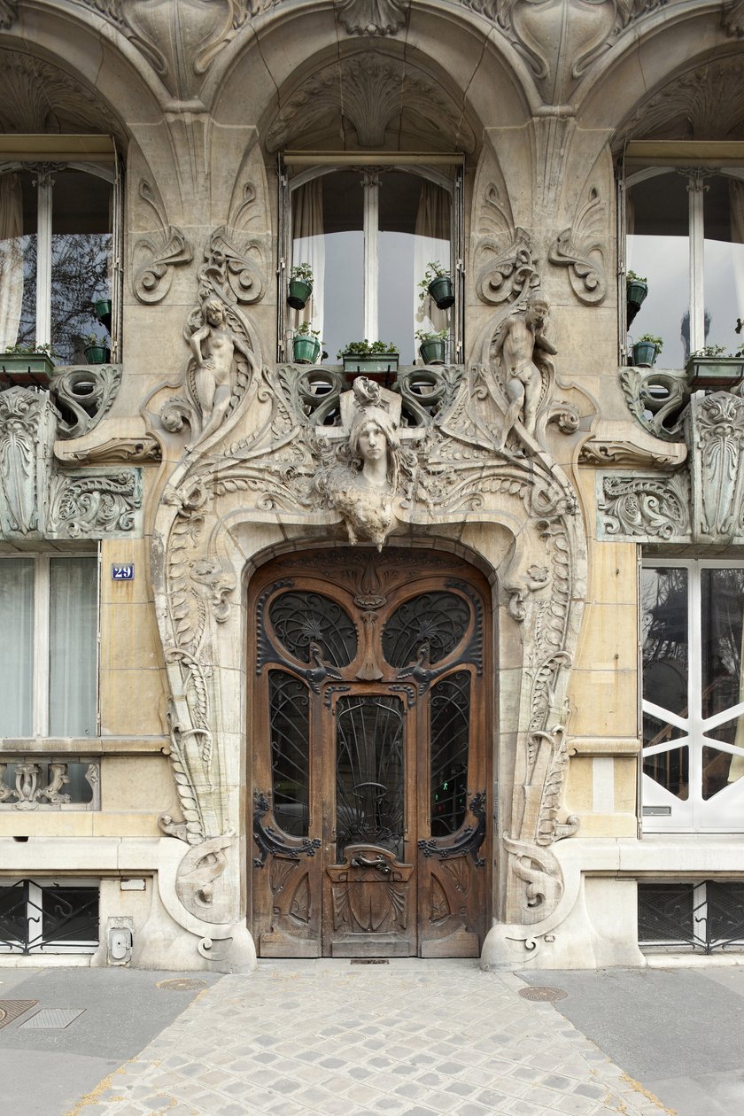 Entrédörr till 29 avenue Rapp i 7:e arrondissementet i Paris, art nouveau arkitektur av Jules Lavirotte