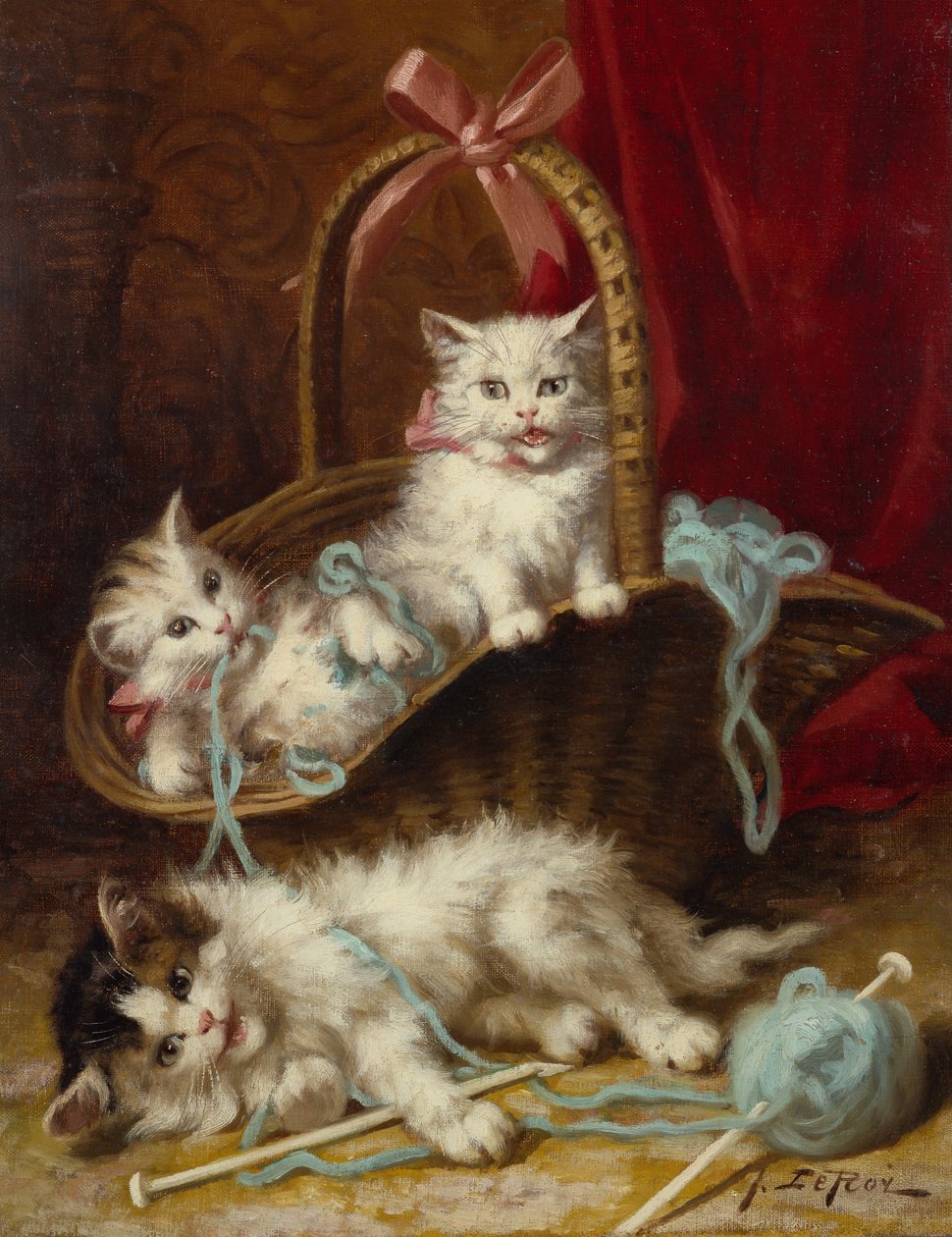 A Basket of Mischief (olja på duk) av Jules Leroy