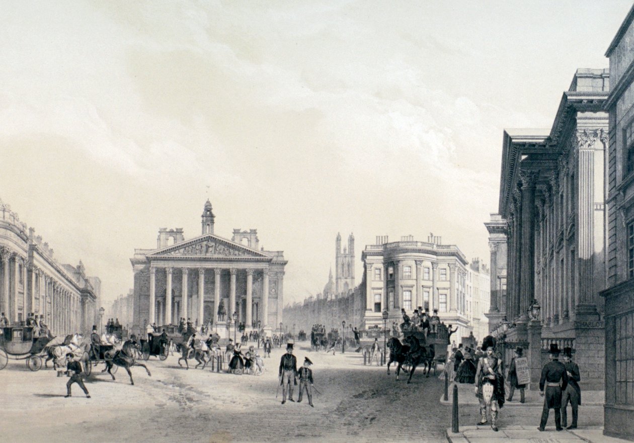 Bank of England, Royal Exchange and Mansion House, c1850 av Jules Louis Arnout