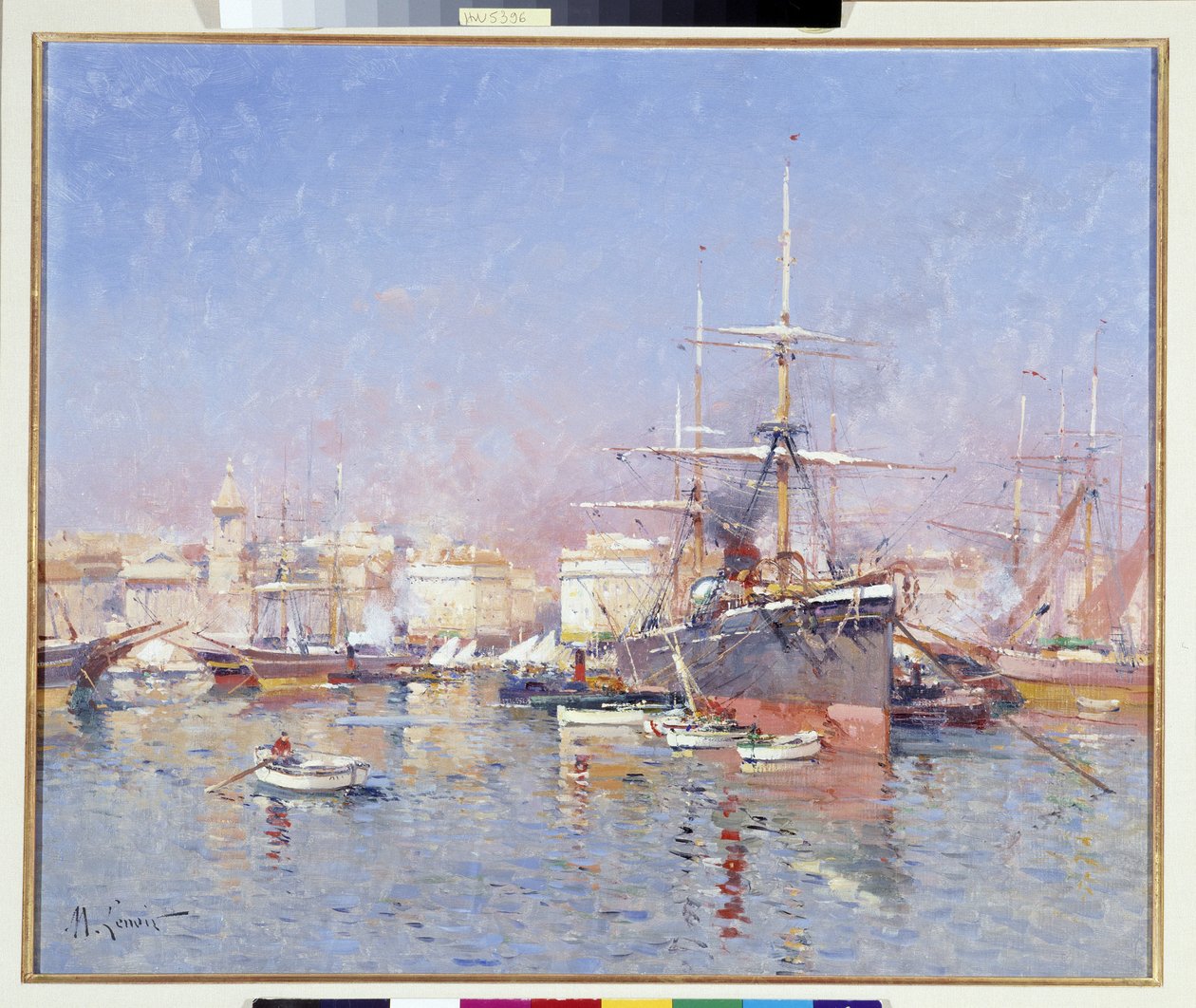 Goelette skapad i den gamla hamnen i Marseille Målning av Jules Marcel Lenoir (1872-1931) 1900-talet Obligatoriskt omnämnande: Samlingsstiftelsens hälsningar från Provence, Marseille av Jules Marcel Lenoir
