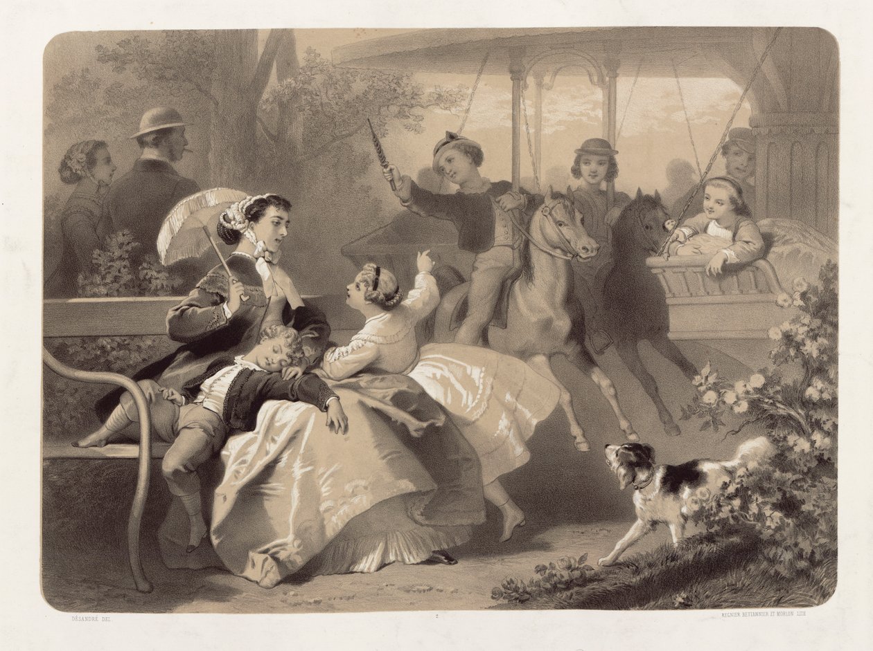 Merry-Go-Round i Saint-Cloud, graverad av Regnier, Bettanier och Anthony Morlon (1834-1914) av Jules Marie Desandre