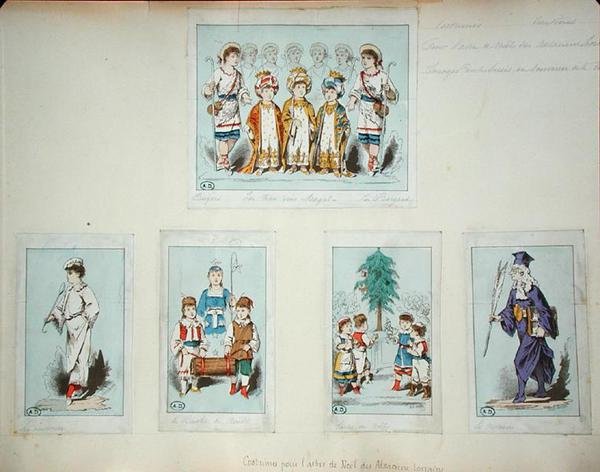 Dräkter för Alsace-Lorraine-julgranen (färggraverat gravyr) av Jules Marre