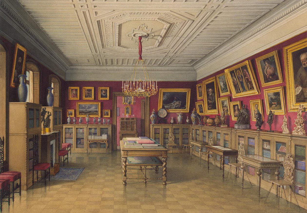 Stroganovpalatset i Sankt Petersburg. Bibliotek, 1865 av Jules Mayblum
