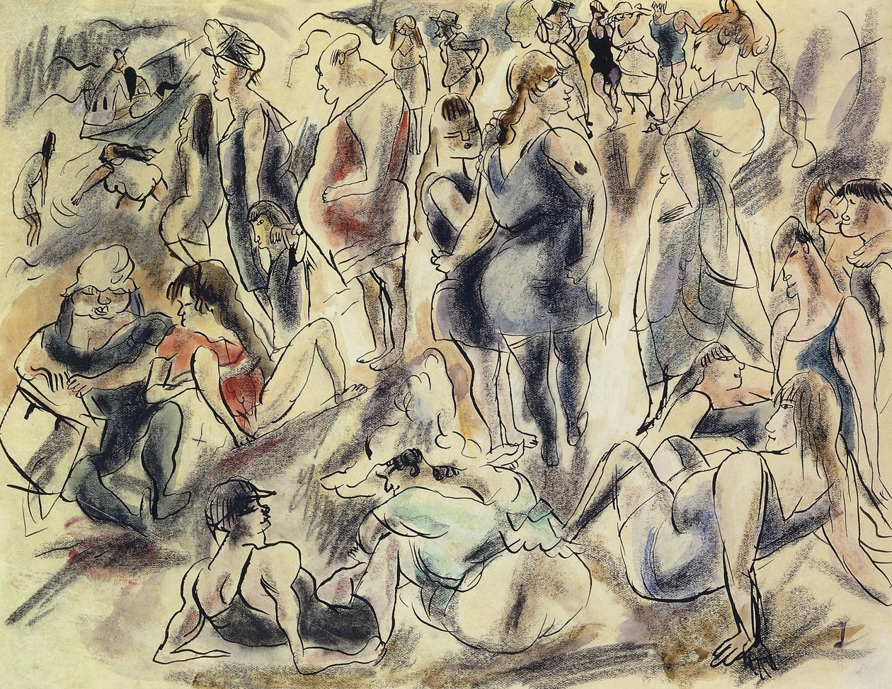 American Beach; Plage American, ca 1917 av Jules Pascin