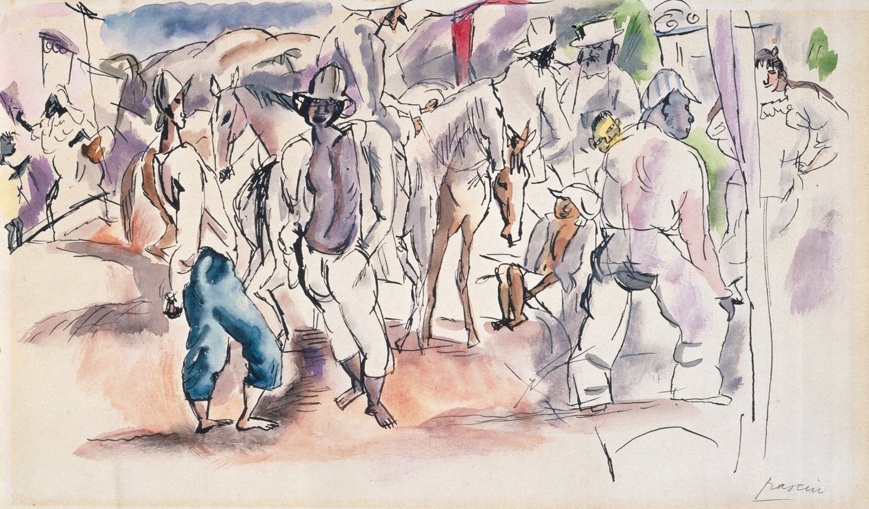 Figurer och hästar (wc på papper) av Jules Pascin