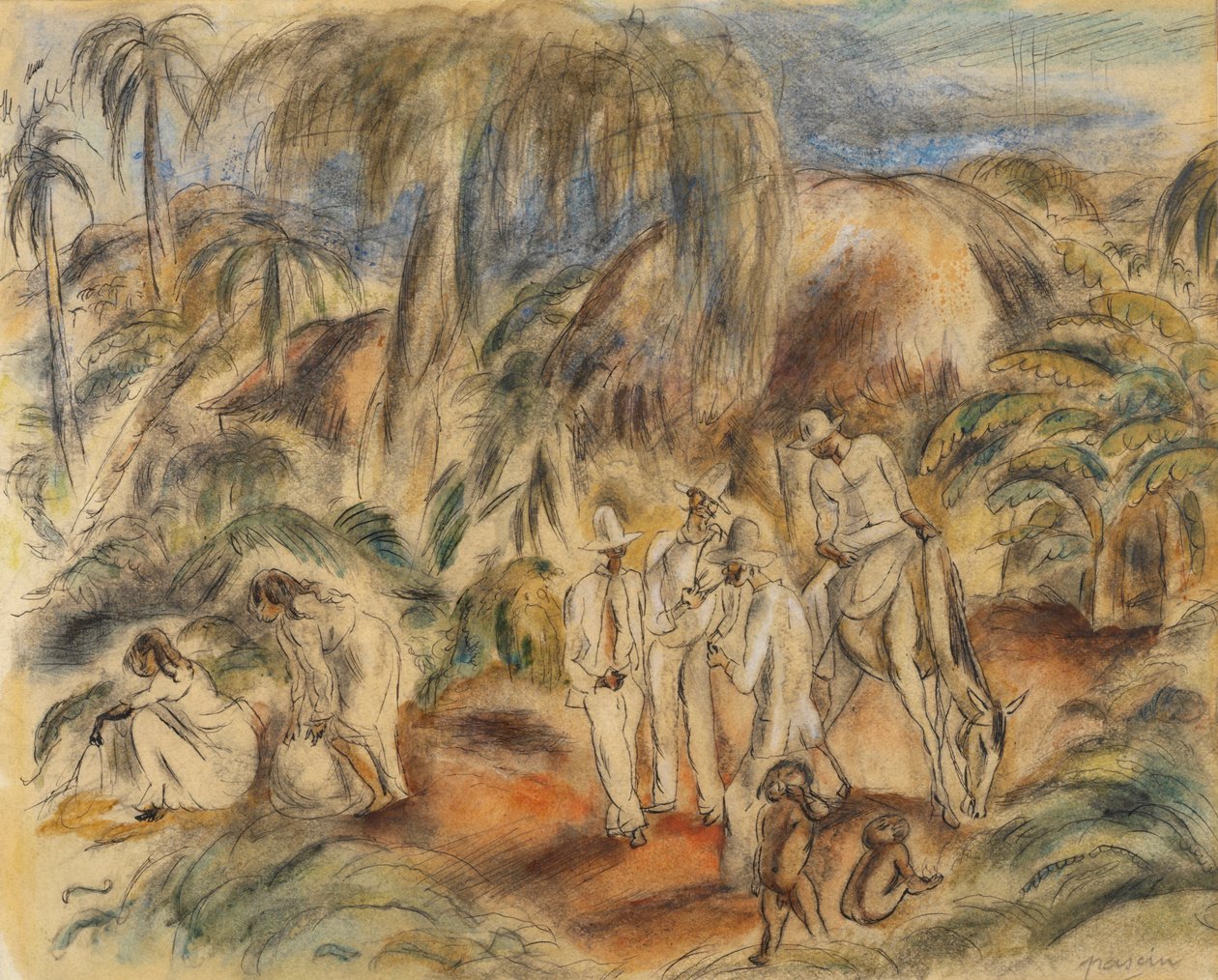 Figurer i tropiskt landskap av Jules Pascin