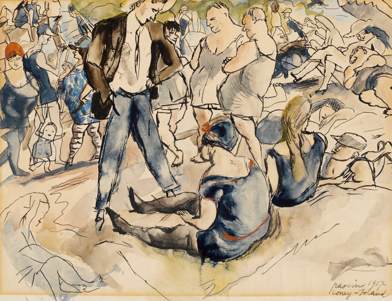 Figures on Beach, Coney Island, 1917 (wc på papper) av Jules Pascin