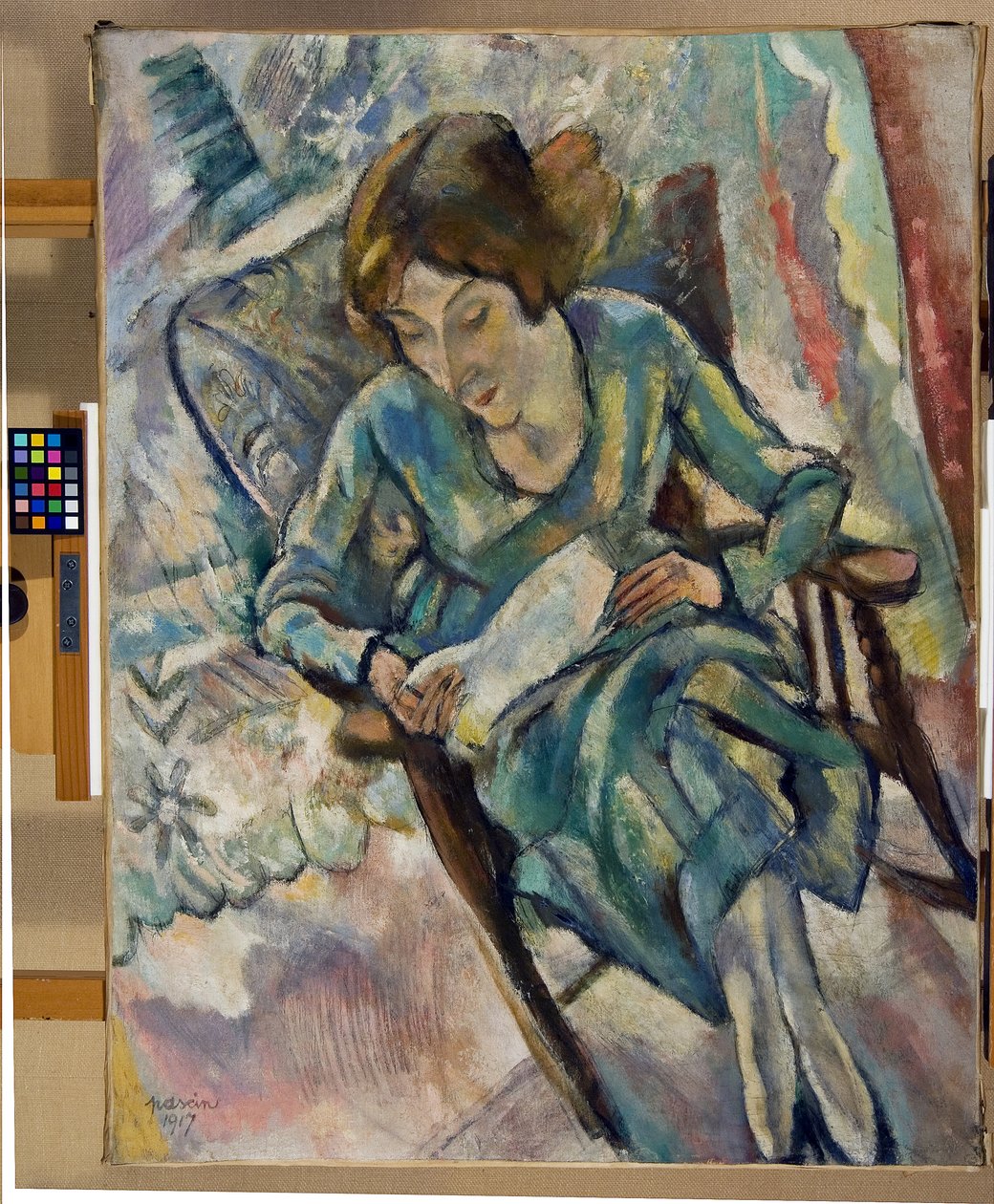 Flicka i grön läsning, 1917 av Jules Pascin