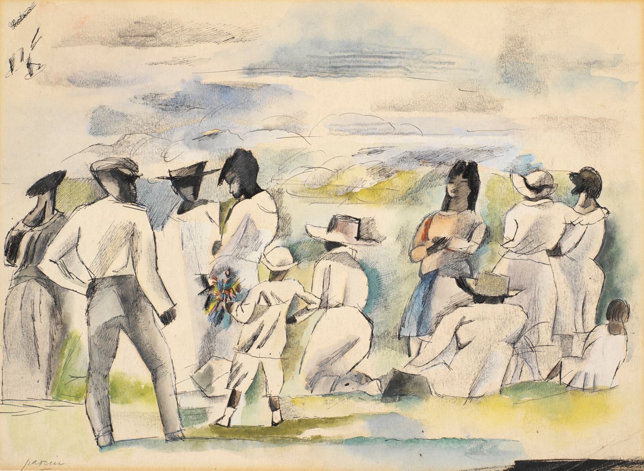 Grupp av figurer med pojke som håller blommor av Jules Pascin
