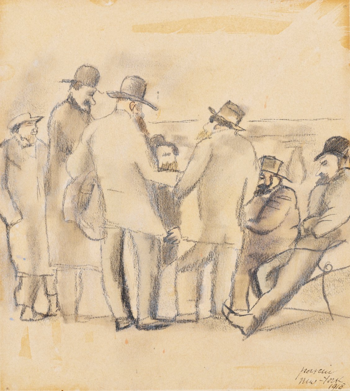 Group of Men, New York, 1918 (wc och penna på papper) av Jules Pascin