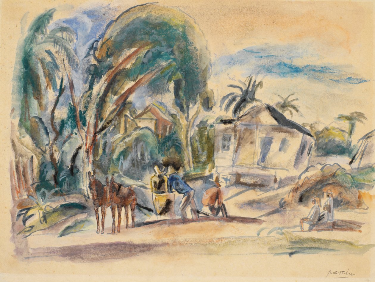 Landskap, hus och träd av Jules Pascin