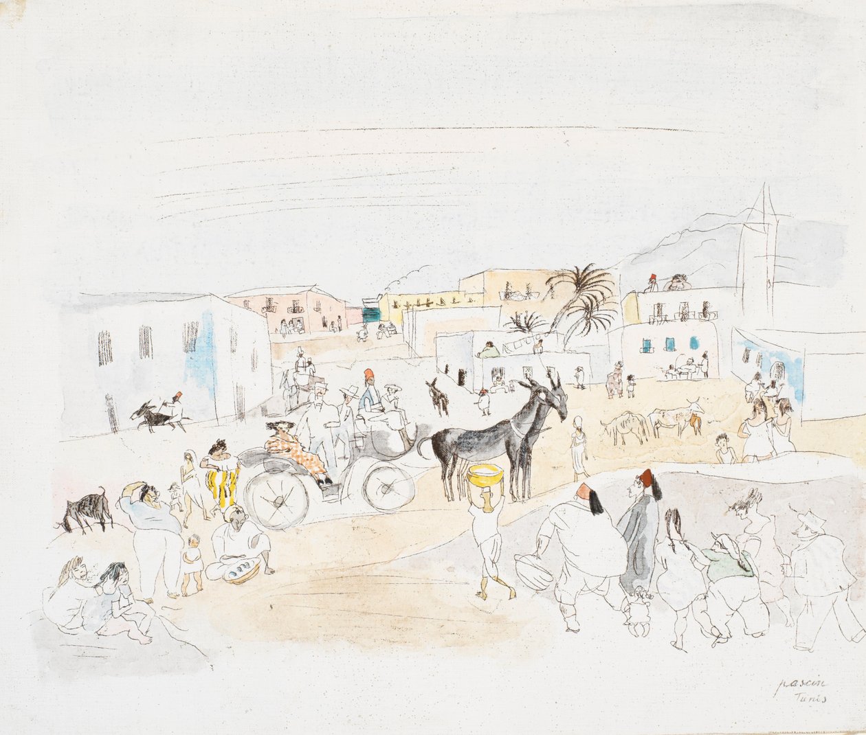 Landskap med vagn och figurer, Tunis av Jules Pascin