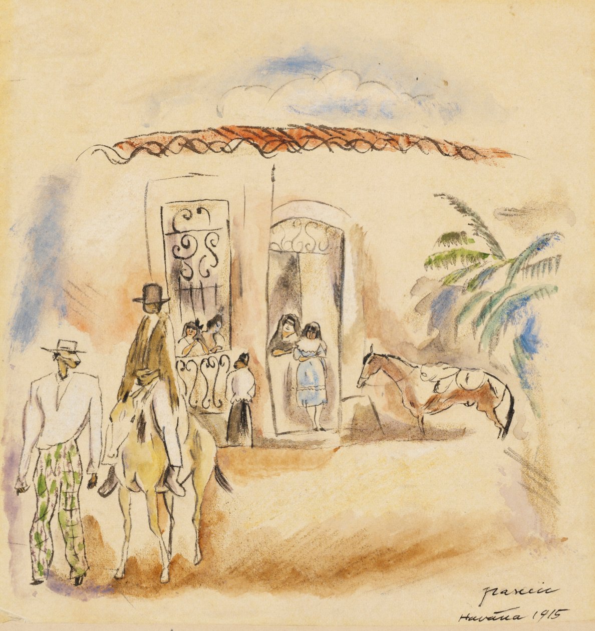 Landskap med figurer, Havanna, 1915 (wc på papper) av Jules Pascin