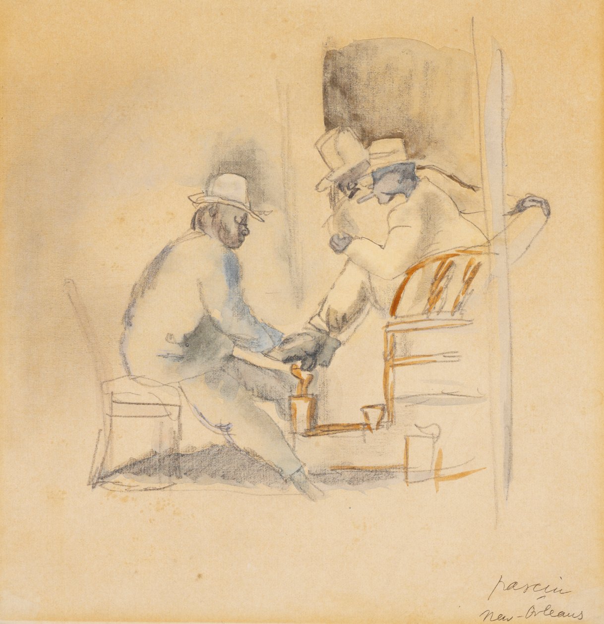 New Orleans Shoeshine (wc på papper) av Jules Pascin