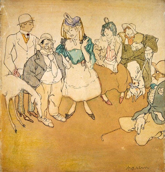 Personnages et Chiens, ca 1906 (penna, bläck och akvarell på papper) av Jules Pascin