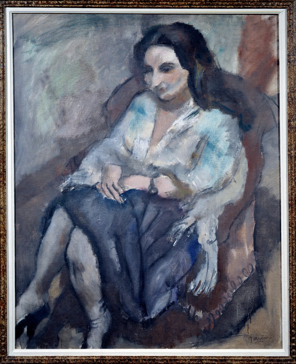 Porträtt av Andree. Porträtt av en sittande kvinna. Målning av Jules Pascin (1885-1930) av Jules Pascin