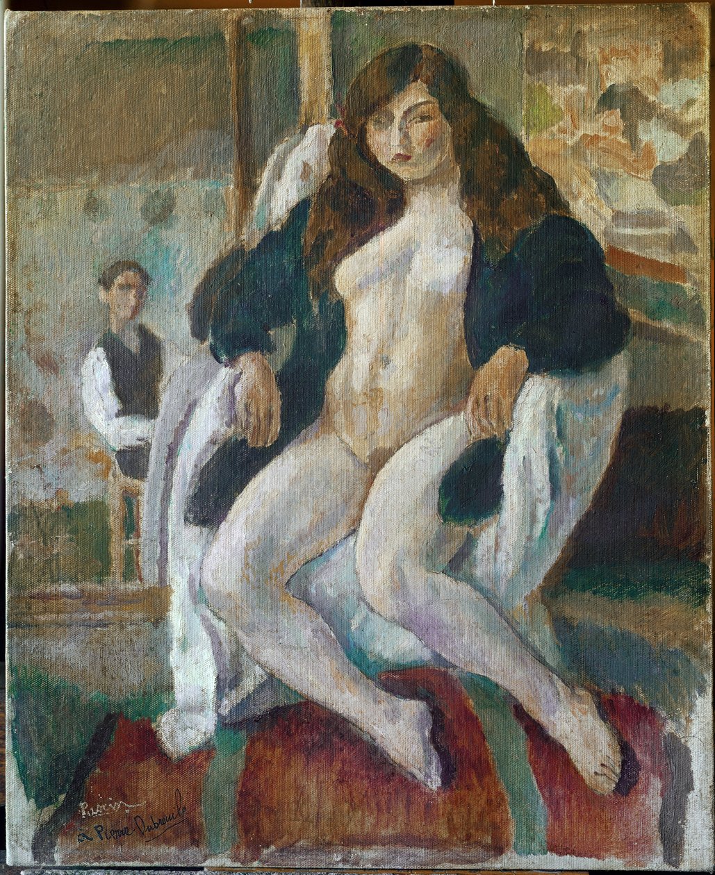 Porträtt av målaren och hans modell (olja på duk, 1900-talet) av Jules Pascin