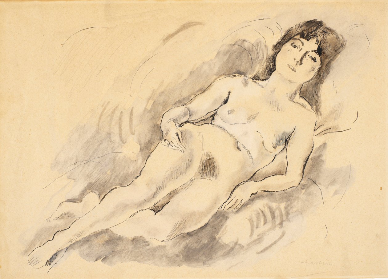 Liggande naken (wc på papper) av Jules Pascin