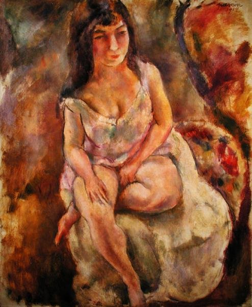 Sittande halvnaken av Jules Pascin