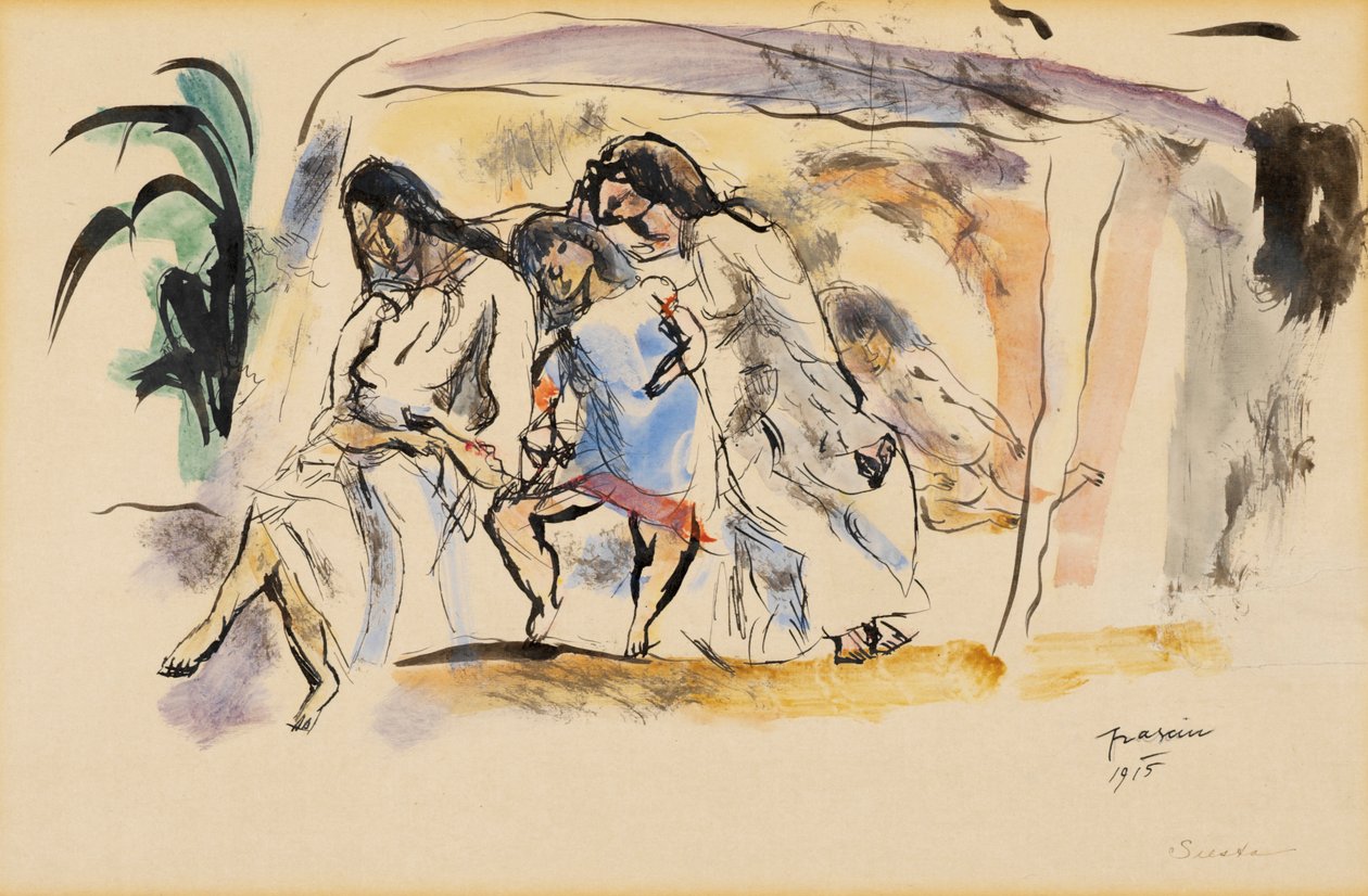 Siesta, 1915 (toalett är papper) av Jules Pascin