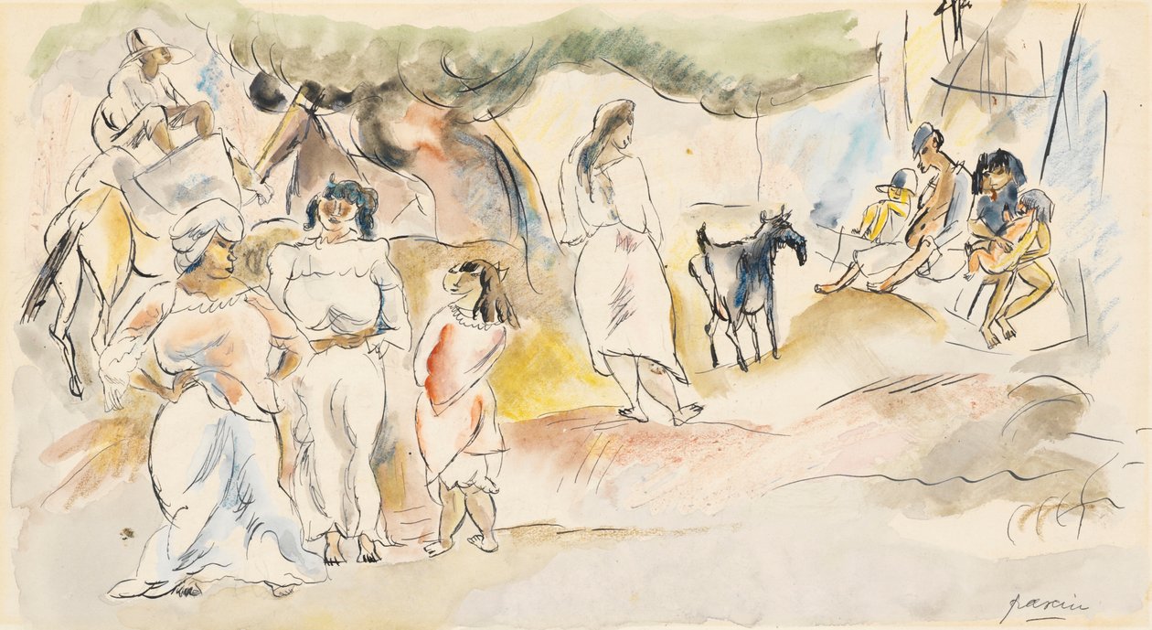 Södra figurer och get (wc på papper) av Jules Pascin