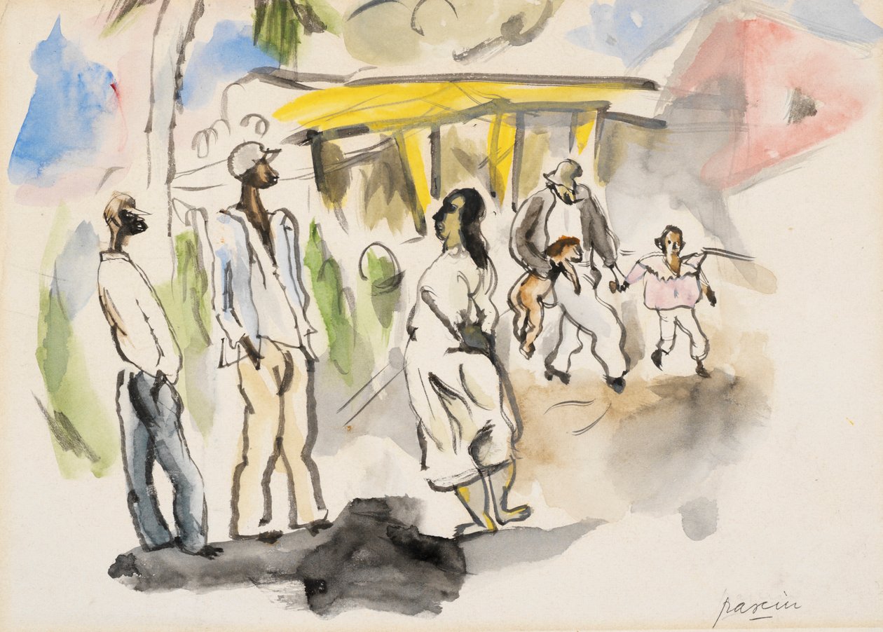 Södra scen: Fyra svarta, två barn (wc på papper) av Jules Pascin