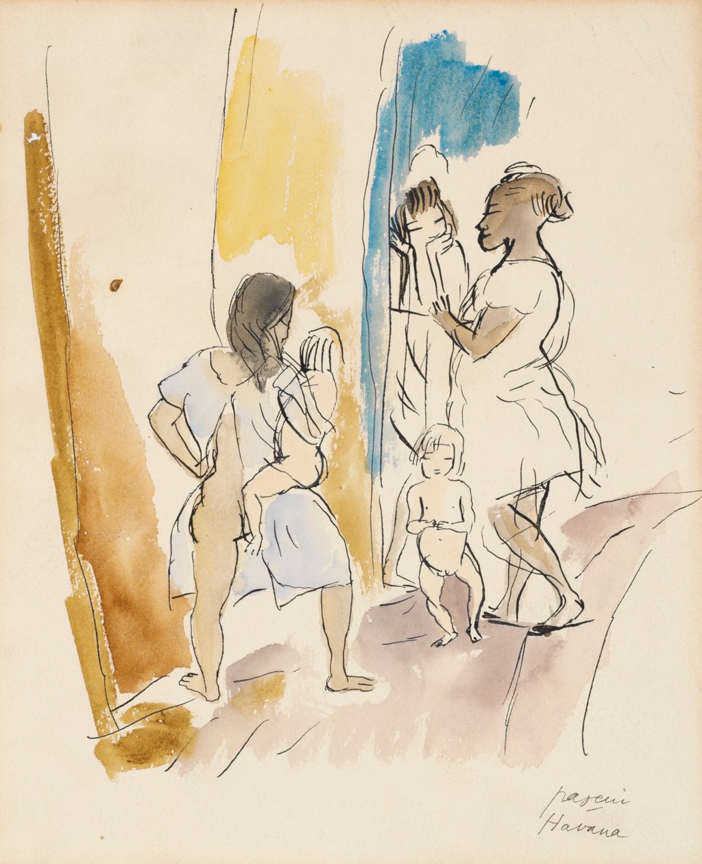 Tre kvinnor och två barn, Havanna av Jules Pascin