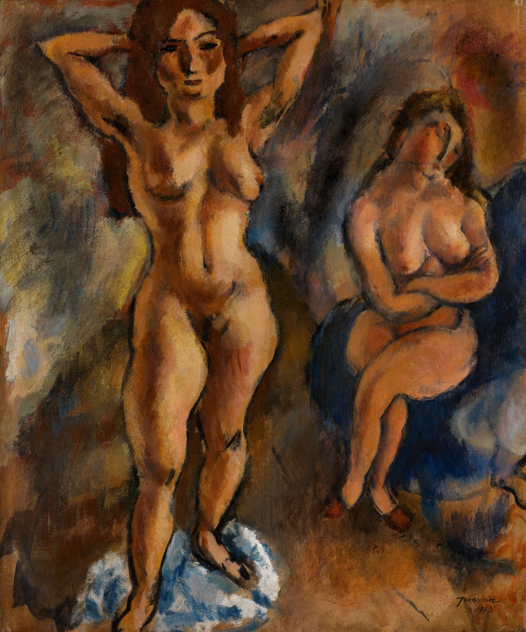 Två nakenstudier - en stående och en sittande av Jules Pascin