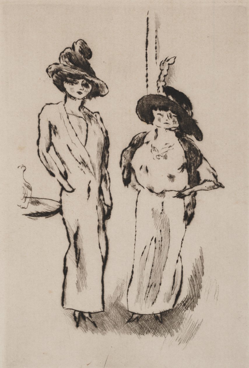 Två kvinnor på balen, ca 1910 (etsning) av Jules Pascin