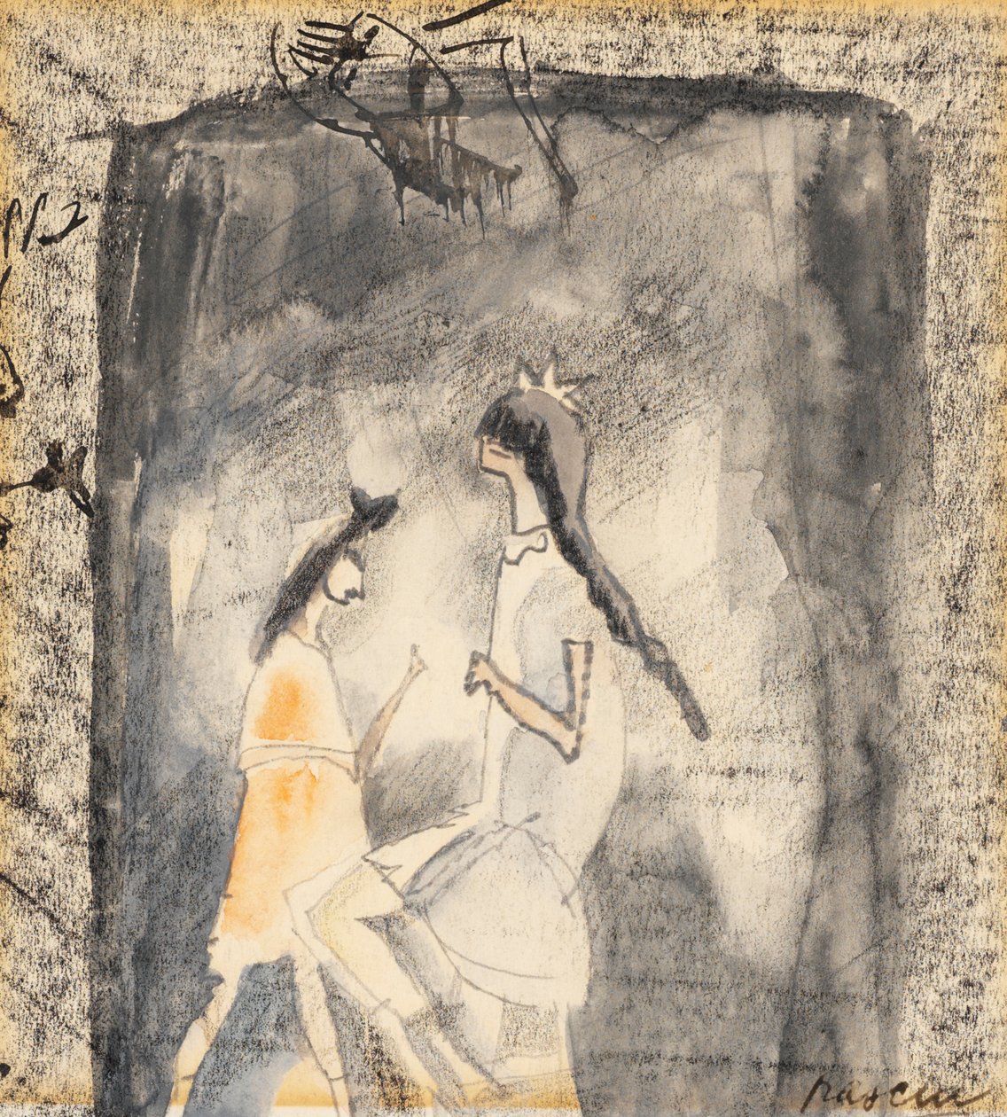 Två unga tjejer (wc på papper) av Jules Pascin