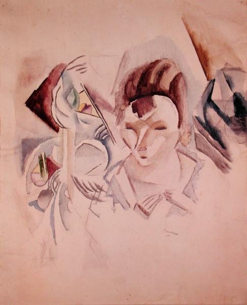 Kvinna och stilleben, ca 1917 (akvarell och penna på papper) av Jules Pascin