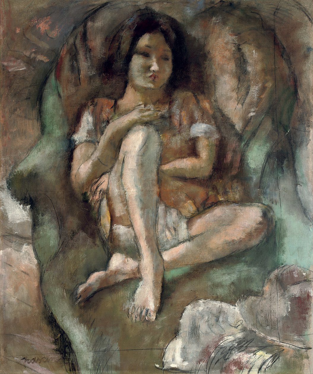 Ung flicka i en fåtölj; Ung flicka i en fåtölj, 1922 av Jules Pascin