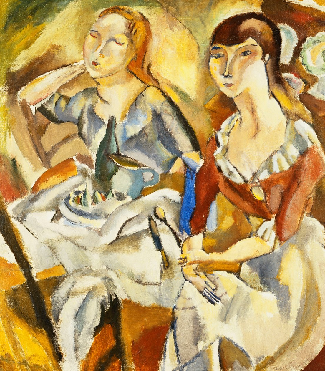 Unga flickor som sitter tillsammans av Jules Pascin
