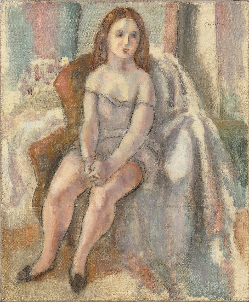 Ung kvinna i vit Chemise av Jules Pascin