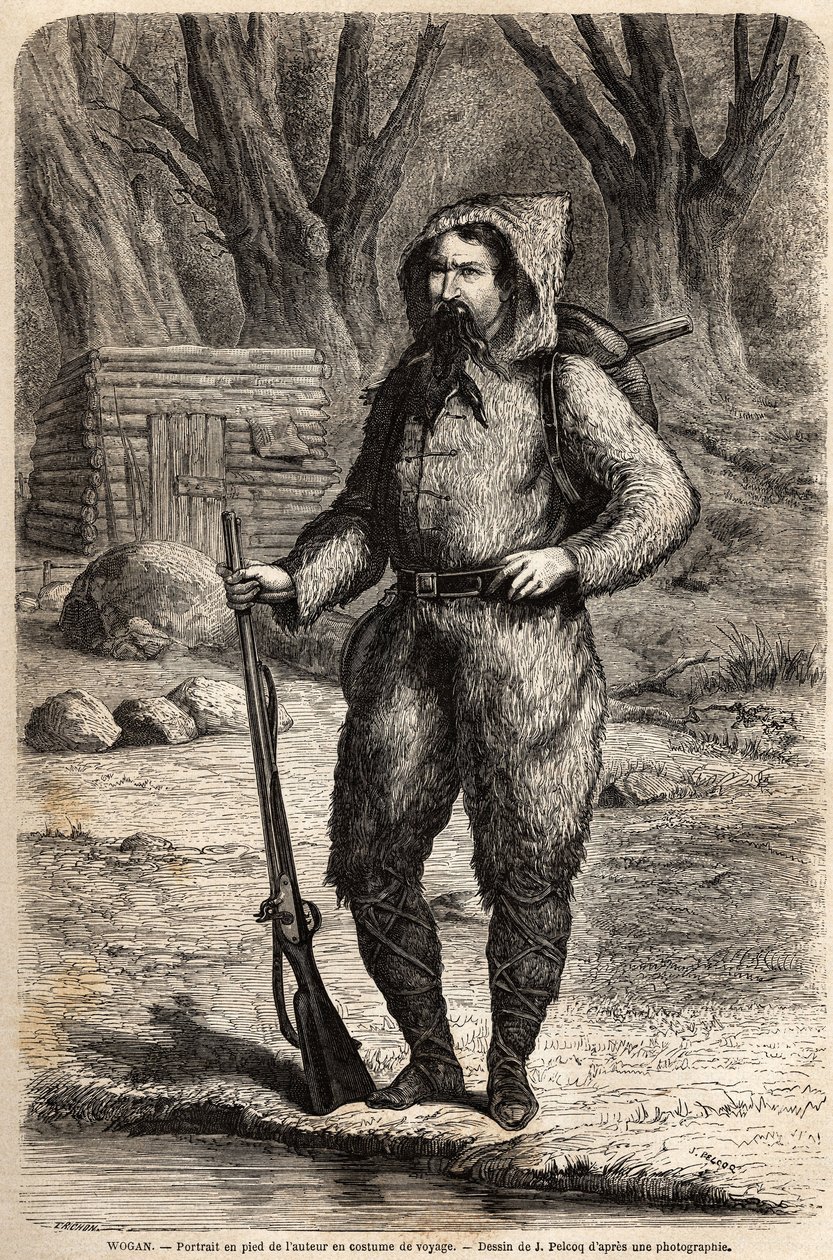 Porträtt av doktor Henri (Heinrich) Barth (1821-1865), tysk upptäcktsresande, i resedräkt. Ritning av Jules Pelcoq, för att illustrera resan 1849-1855, till Afrikas centrum, av Dr Henri Barth. Gravyr i "" Le tour du monde, nouveau journal des vo av Jules Pelcoq