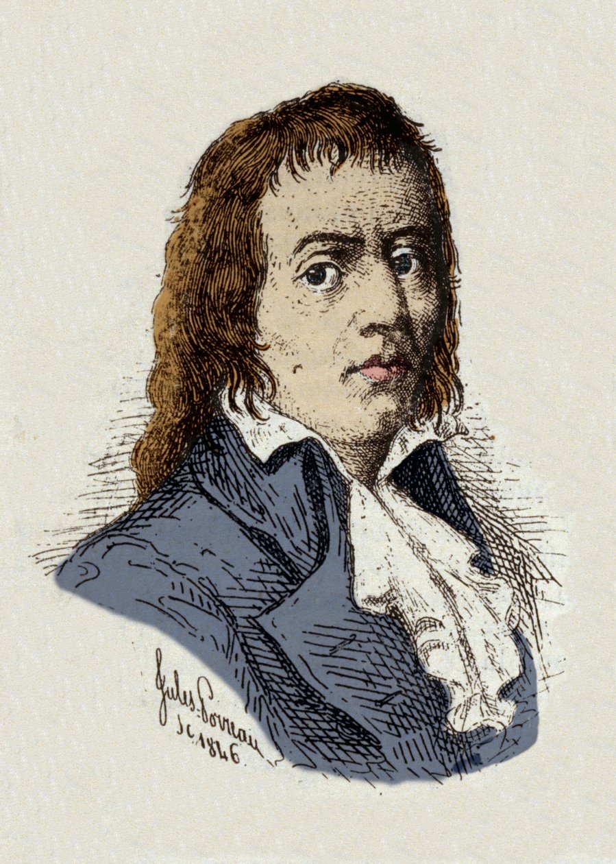 Franska revolutionen: "Porträtt av Francois Babeuf dit Gracchus (1760-1797) revolutionär" teckning av Jules Porreau av Jules Porreau