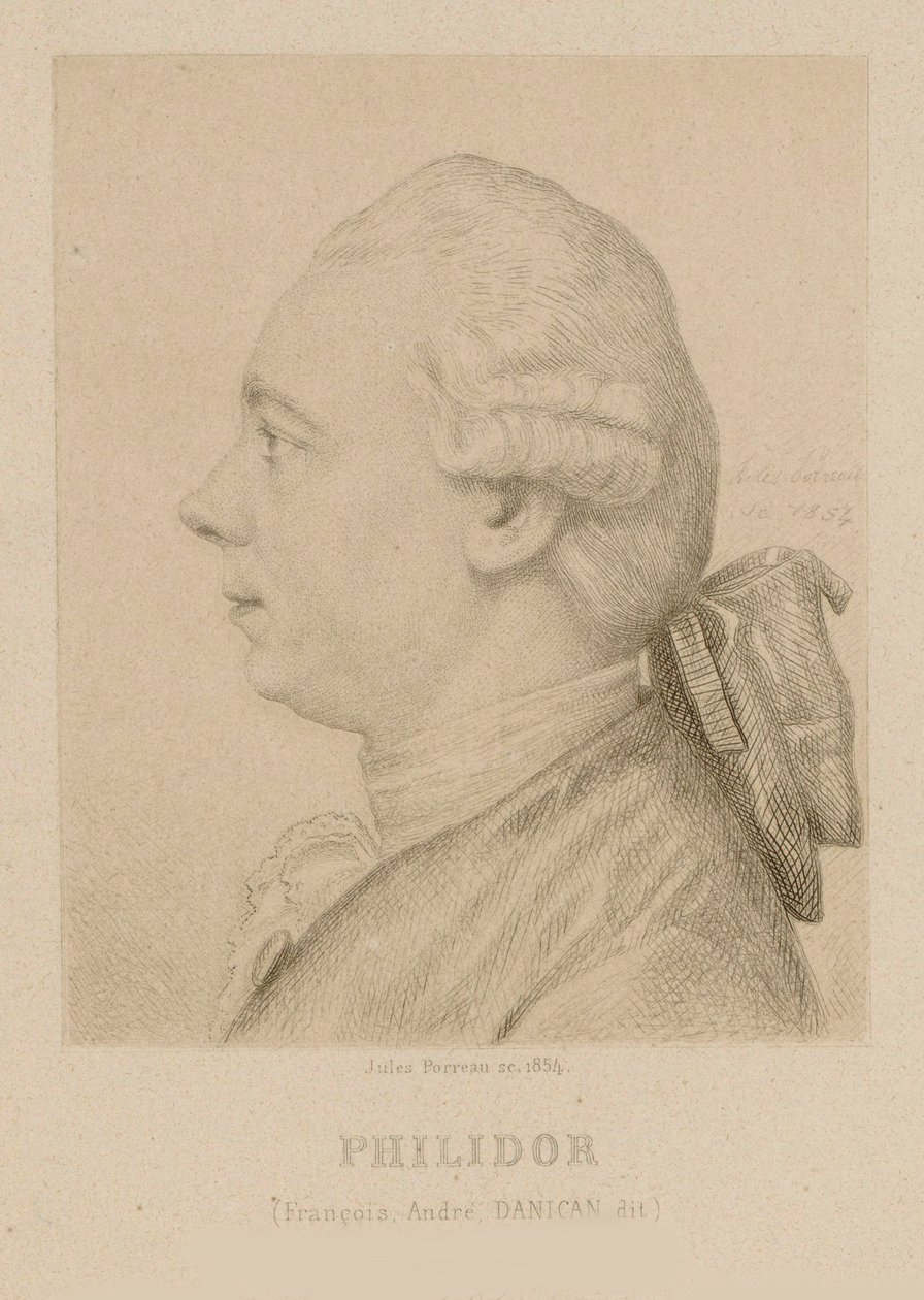 Porträtt av François-André Danican Philidor 1726-1795. av Jules Porreau