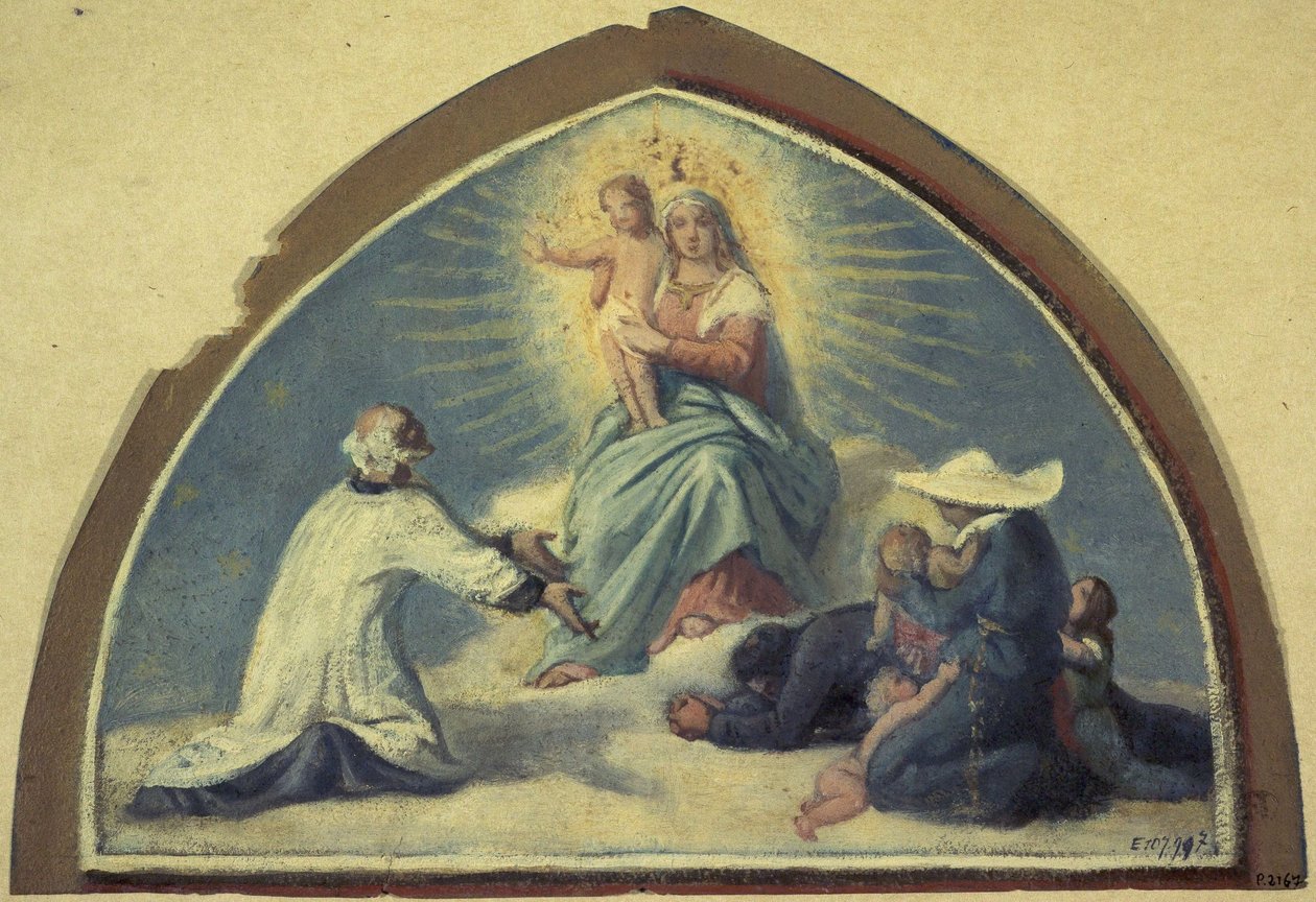 Jungfru Maria överlämnar Jesusbarnet till Sankt Vincent de Paul av Jules Richomme