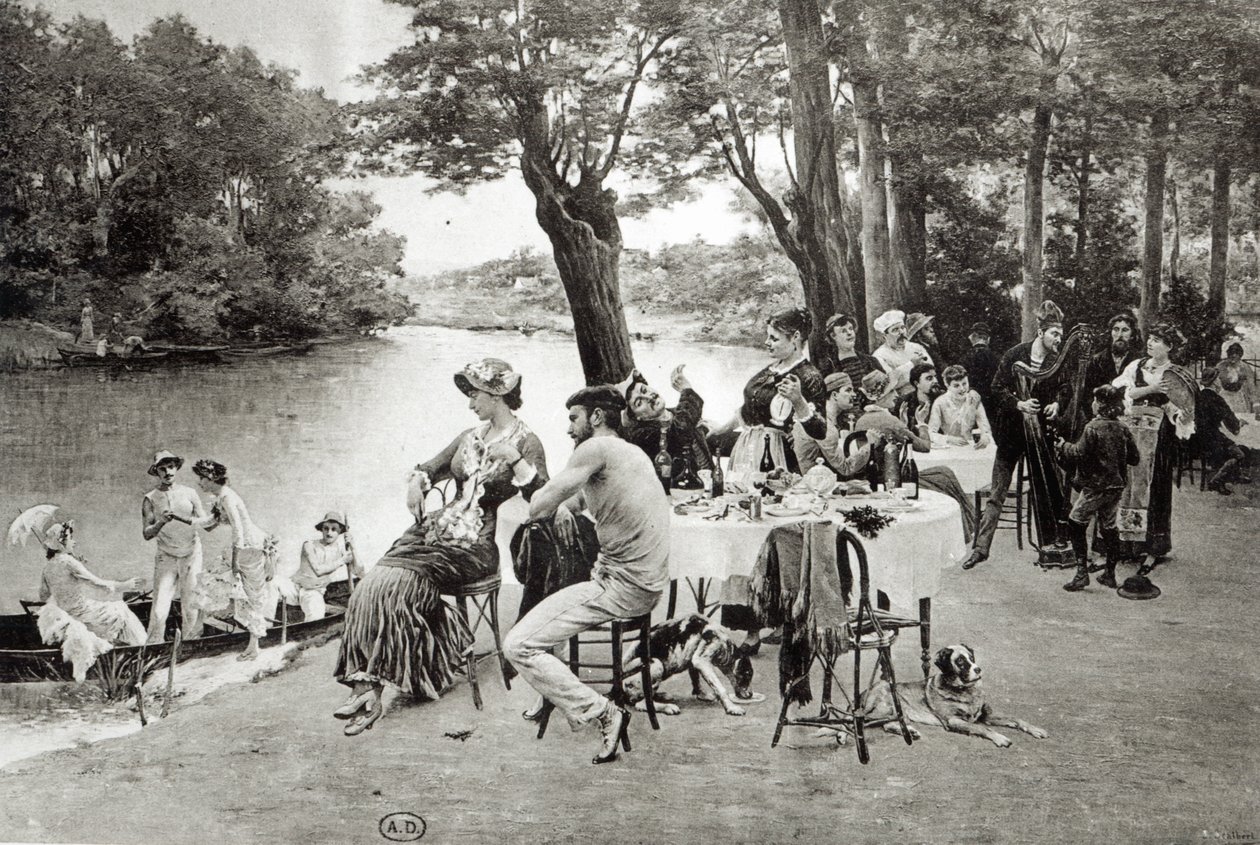 Scen på stranden av floden Marne (fototypie) av Jules Scalbert