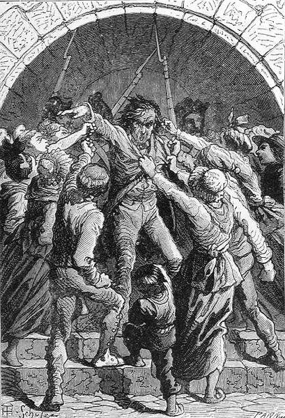 "Death to the Royalists", graverad av Stephane Pannemaker (1847-1930), från "The History of France", av Emile de Bonnechose, utgiven av Ward, Lock and Co, London (gravyr) av Jules Theophile (after) Schuler