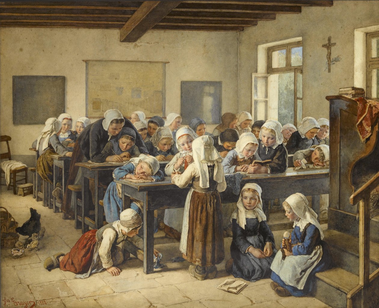 En bretonsk flickskola, 1882. av Jules Trayer