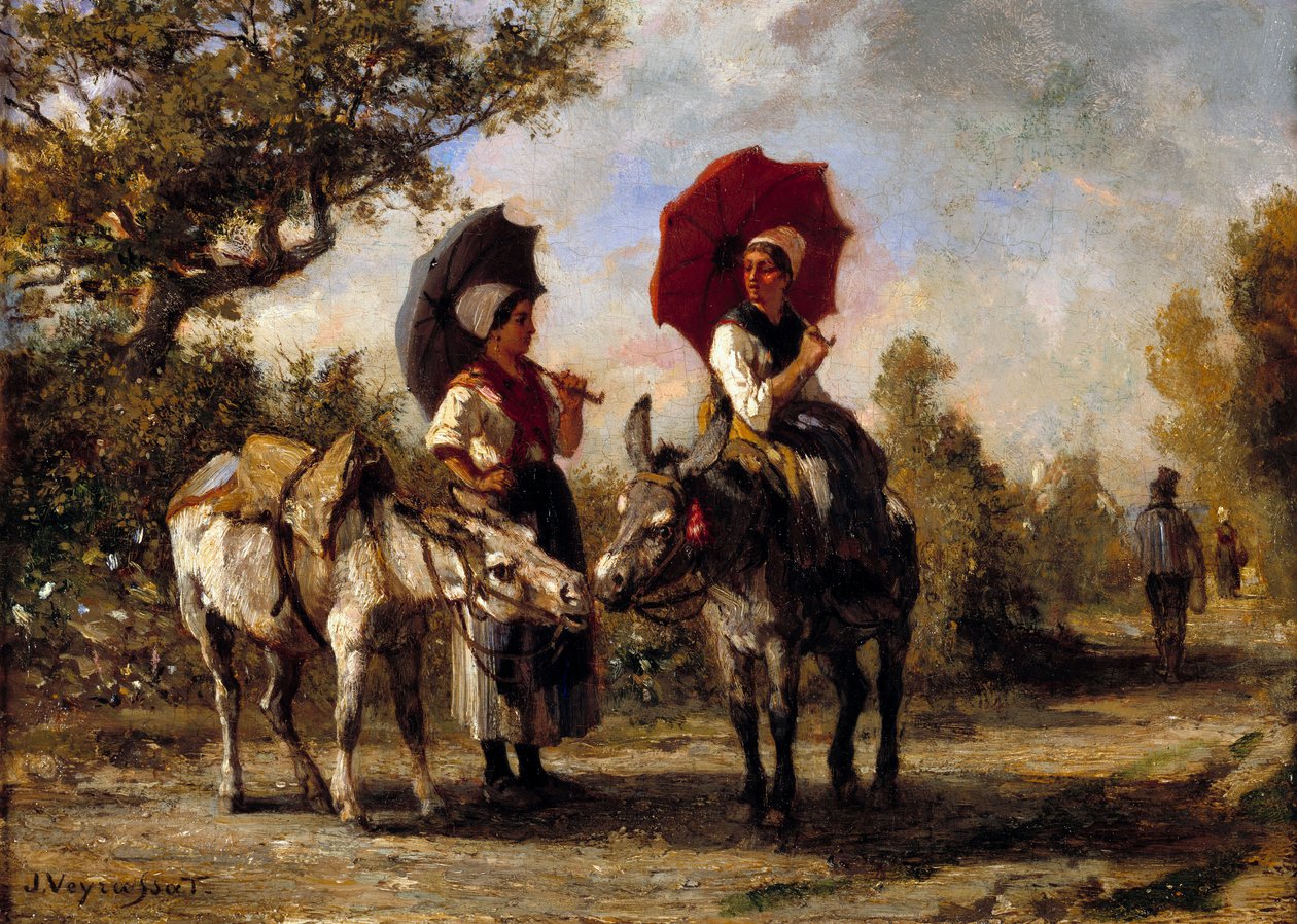 La promenade en åsna Målning av Jules Veyrassat (1828-1893) 1800-talet Privatsamling av Jules Veyrassat