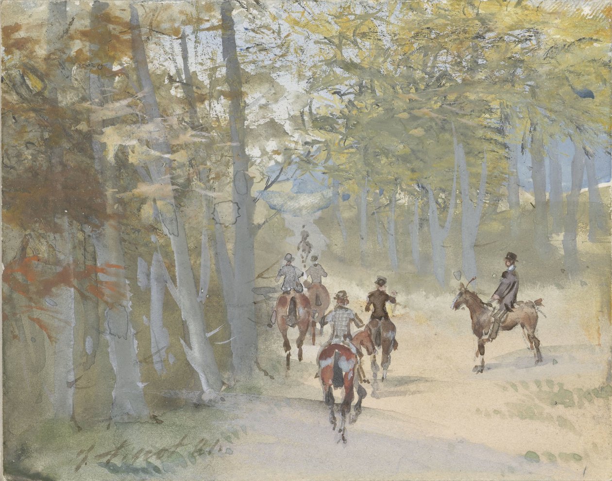 Skogslandskap med ryttare av Jules baron Finot