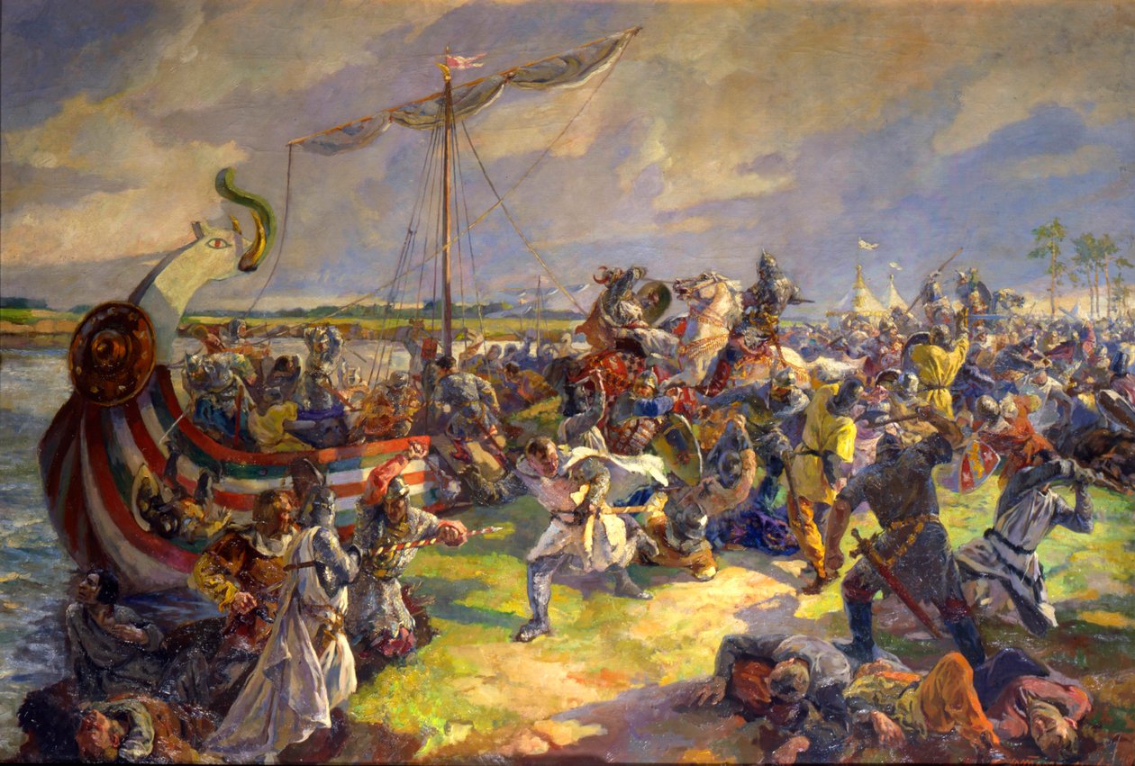 "Slaget vid Neva den 15 juli 1240", 1940. av Julia Truze Ternovskaya