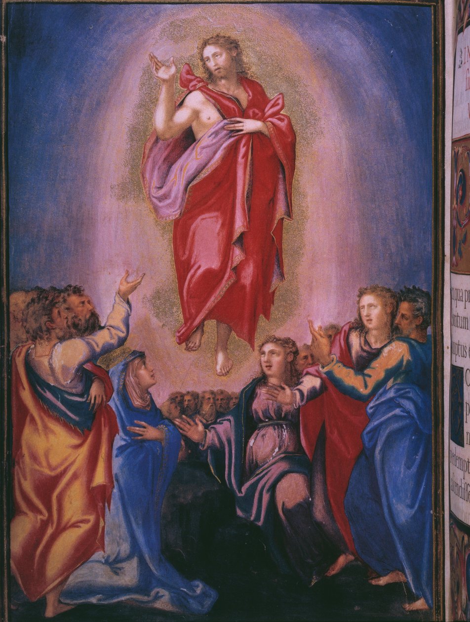 Kristi himmelsfärd, från en faksimil av kung Filip II av Spaniens breviarium, 1569 (pergament) av Julian and Leon, Andres de Fuente del Saz