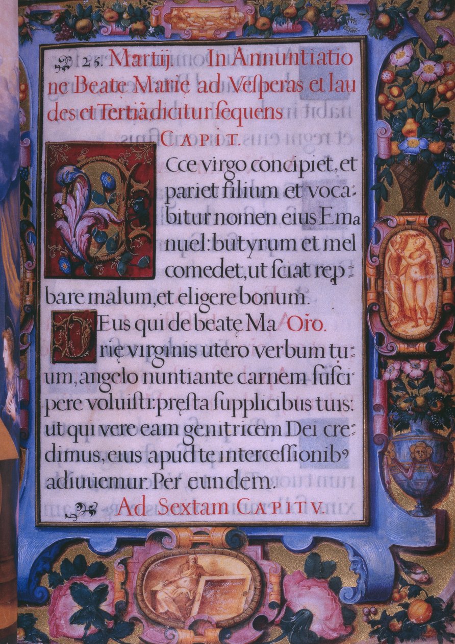 Fol.6r, helsida av budskapets 5:e kapitel, från en faksimil av kung Filip II av Spaniens Breviarium, 1569 (pergament) av Julian and Leon, Andres de Fuente del Saz
